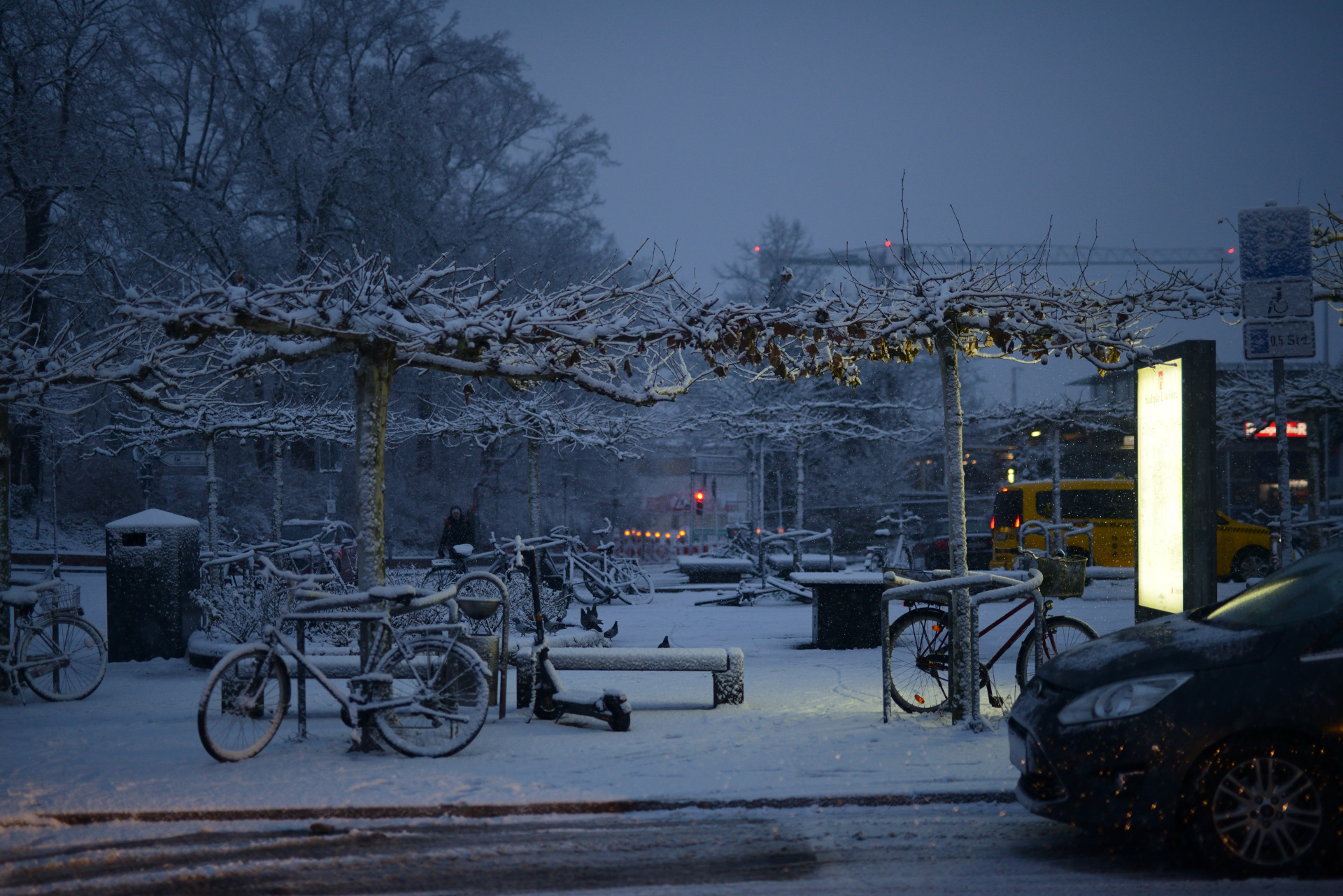 Fahrräder im Schnee in Lüneburg Bahnhof samstags 2026 D80_2049